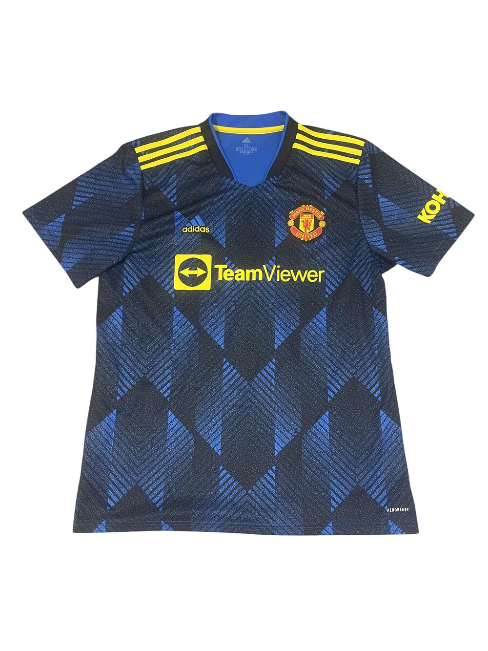 Manchester United Jersey Mens XL Blue Black Soccer Adidas TeamViewer AEROREADY